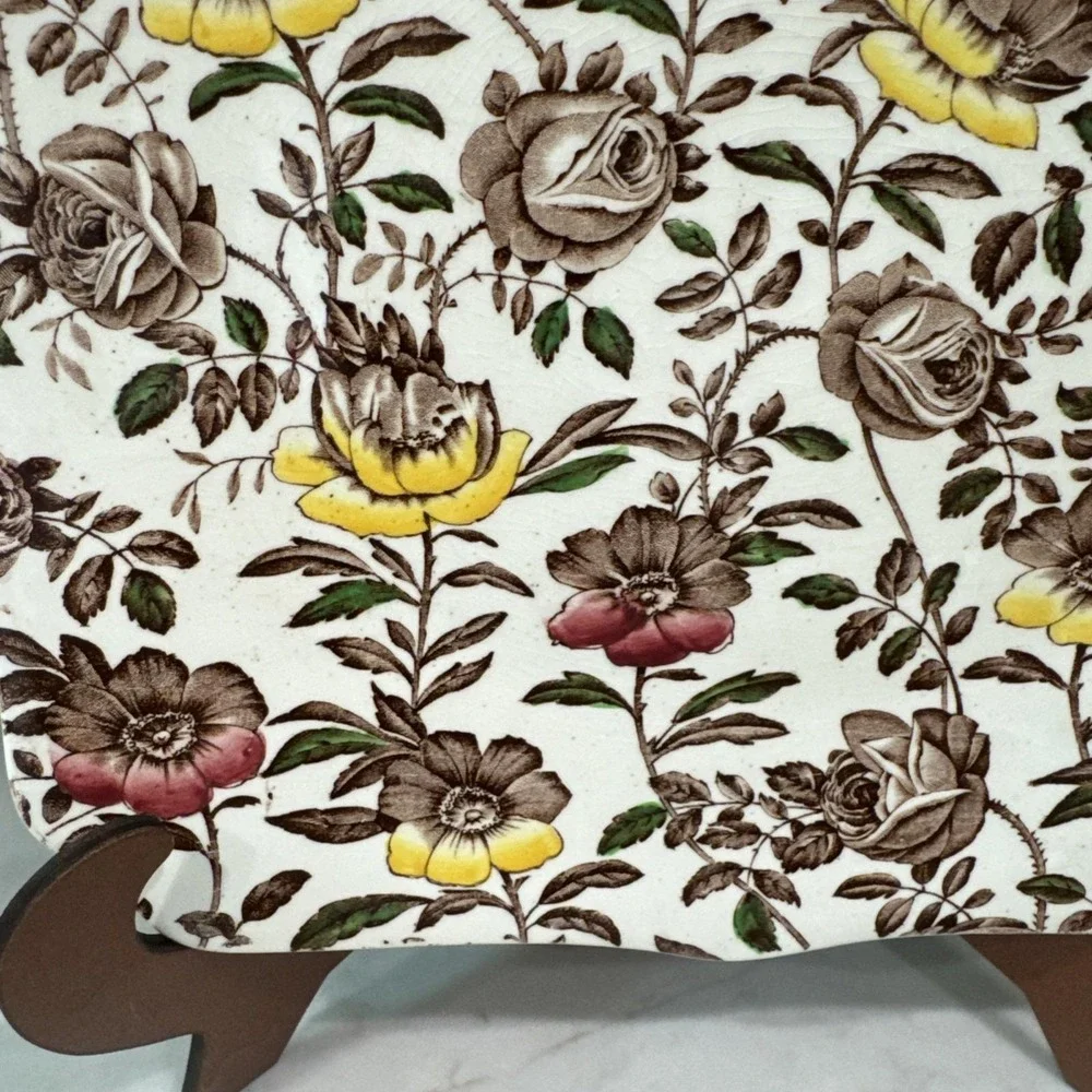 Myott Son & Co Peony & Rose 12 in Oval Serving Platter Staffordshire England VTG